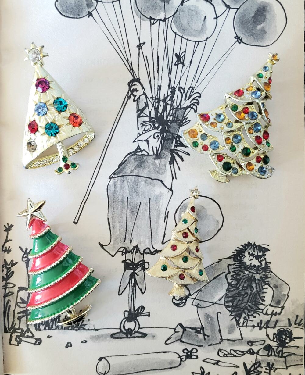 Four Vintage Christmas Tree Pins
